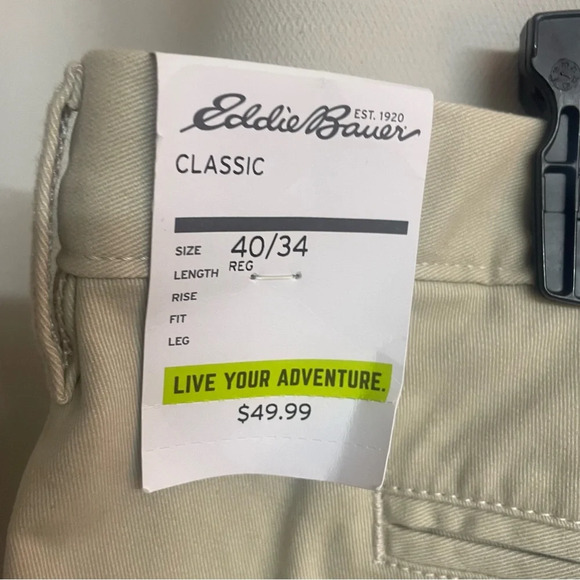 NWT Eddie Bauer men’s khaki flat front pants tan size 40/34 - Picture 5 of 8